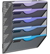 Gawerk 5 Tier Hanging Wall File Organizer, Mesh Mail Paper Organization Hanging File Folder Holde...