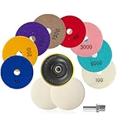 12 Pack Diamond Polishing Pads Set with 5/8’’-11 Backer Pad, 4 Inch 8 Pcs Wet/Dry Polish Pad 50-6...