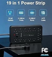 Power Strip Surge Protector, 5 Ft Flat Plug Extension Cord, 13 Multiple AC Outlets with 6 USB Por...