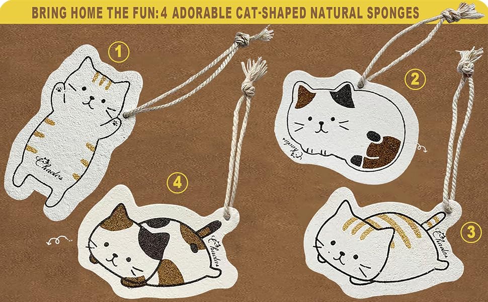 4-Pack Adorable Cat Compressed Sponges - Multi-Use