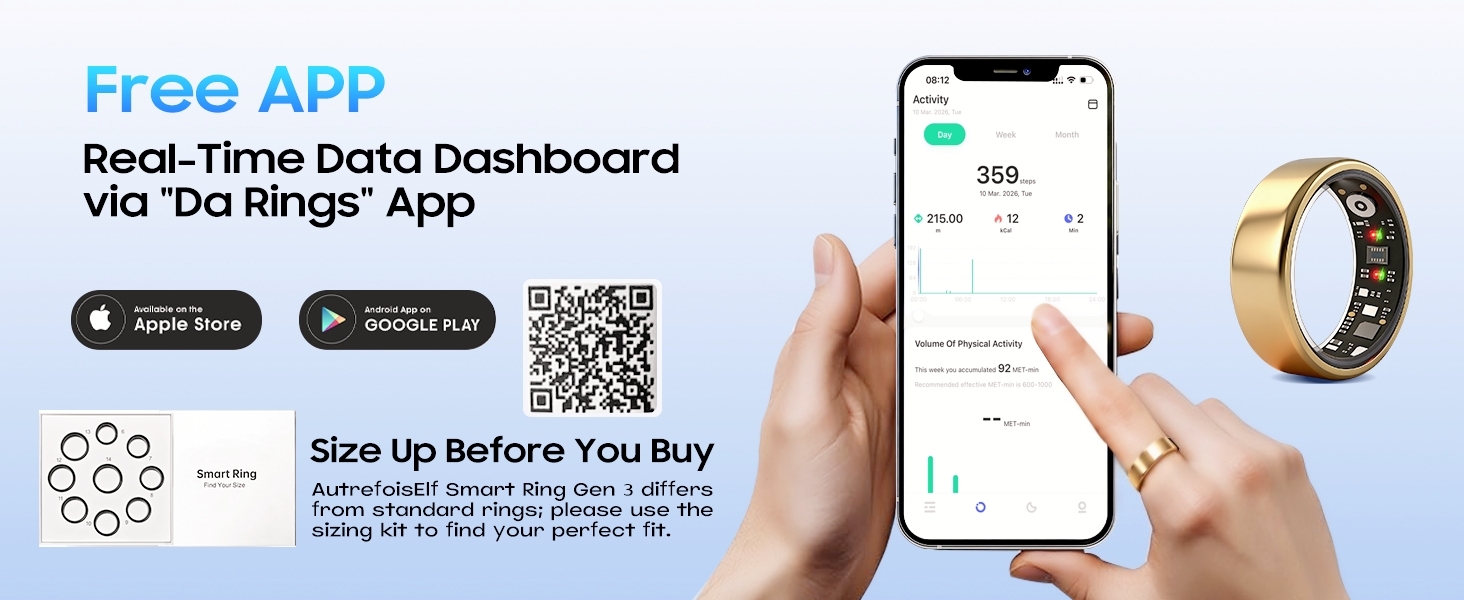 Live Data Overview via the Free Smart Ring App with No Subscription Fee