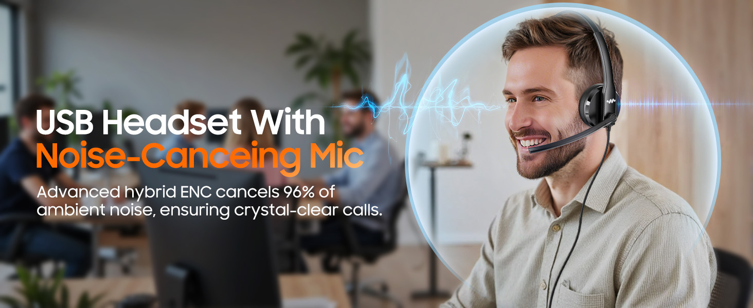 usb headset with microphone for pc, noise cancelling headset for work