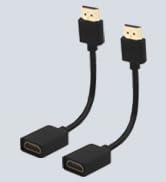 Two short black USB extension cables with male and female connectors, against a white background.