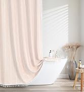 shower curtain set shower curtains boho farmhouse fabric linen bathroom stripe tassels cream beige