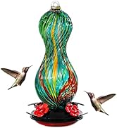 Hummingbird Feeder for Outdoors Hanging, Hand Blown Glass 24 OZ Capacity Hummingbird Bird Nectar ...