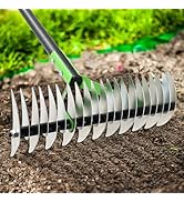Garden Rake 51" – Dual-Sided Shrub Rake with 13" Sharp Metal Tines, Lightweight Multi-Purpose Yar...