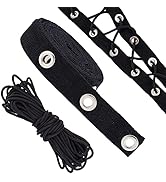 BENECREAT 3 Yard 3/4 inch Wide Black Cotton Grommet Eyelet Twill Tape Trim with 10Yards 1/8" Roun...