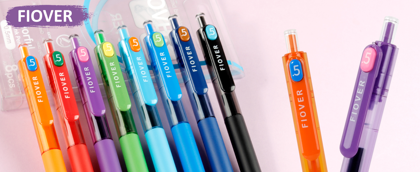 FIOVER Colored Gel Pens, 0.5mm Quick Dry Ink Fine Point Smooth Writing Colorful Pens for Journaling