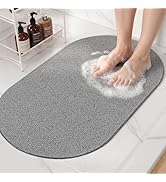 HITSLAM Oval Loofah Shower Mat Non Slip, 27x16 Inch Bath Mat for Inside Shower Stall Without Suct...