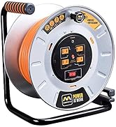 Masterplug 75ft Cord Reel, Metal Cable Drum, Extension Lead with Winding Handle, Safety Overload ...