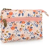 JINSI Mini Floral Coin Purse for Women, Small Cute Handmade Cotton Zip Wallet, Portable Vintage C...