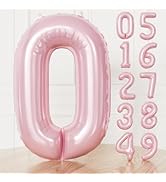 Adeyoo Pink Number 0 Balloons - 40 Inch Number Balloons Big Light Pink Foil Balloon, Mylar balloo...