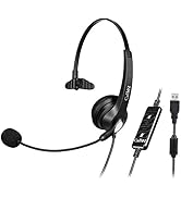 USB Headset with Microphone Noise Cancelling &amp; Audio Controls, Wideband Computer Headphones for B...