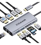 USB C Docking Station Dual Monitor,10 in 1 USB C Hub Dual 4K@60Hz,Type-C Multiport Adapter with 1...