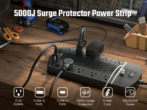 5000j surge protector power strip