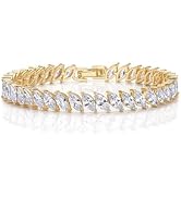 PAVOI 14K Gold Plated Marquise Cut Tennis Bracelet for Women - Cubic Zirconia Gold Tennis Bracele...