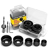 KATA 8PCS Hole Saw Kit 1" to 2-1/8" for Wood, Drywall, PVC, Plastic in Case | Carbon Steel Hole S...