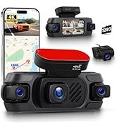 4K 360° Dash Cam 4-Channel Front/Rear/Inside/Side Car Dash Camera with WiFi, APP Control, Built-i...