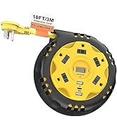 Retractable Power Strip Extension Cord Reel with USB C PD 20W, Flat Plug Power Strip Surge Protec...