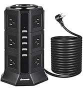 DEWENWILS 16FT Power Strip Tower, ETL 12-Outlet Surge Protector Power Strip with 5-USB Ports, 2-S...