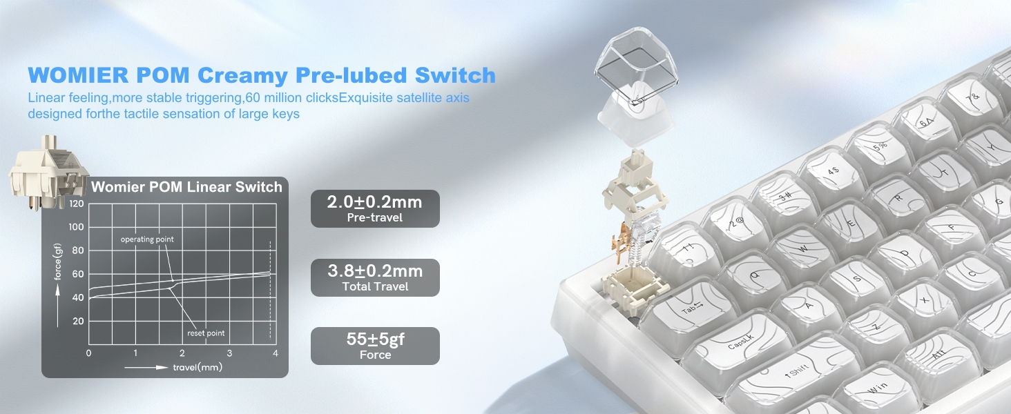 Wireless Mechanical Keyboard, 60% Percent Creamy Keyboard