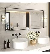 LOAAO 60X28 Inch Black Metal Framed Bathroom Mirror for Wall, Matte Black Bathroom Vanity Mirror ...