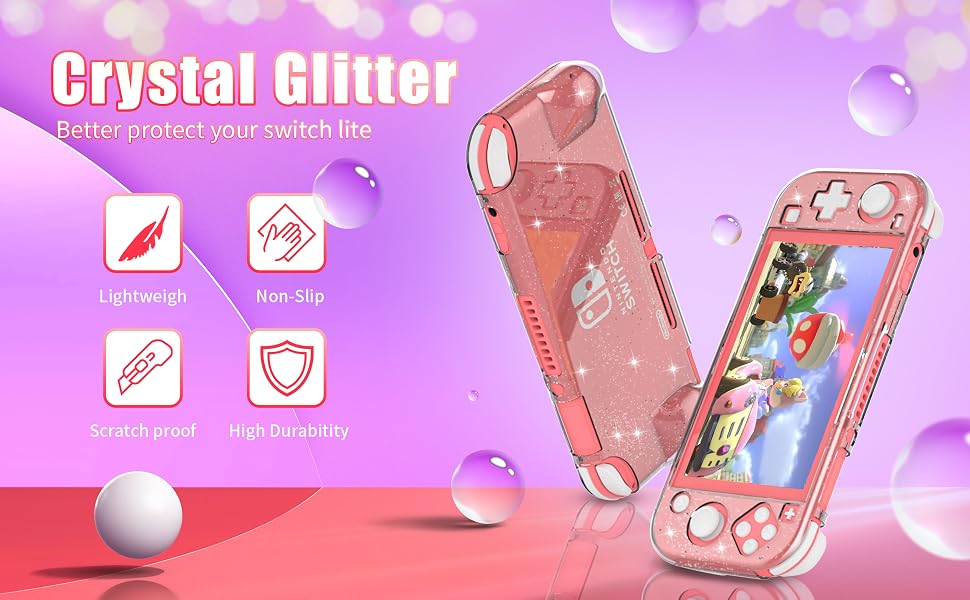 nintendo switch lite clear glitter case