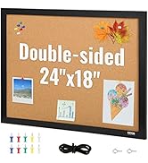 VEVOR Cork Board for Walls, Double-Sided Cork 24" x 18" Bulletin Board Vision Board, Push Pin Boa...