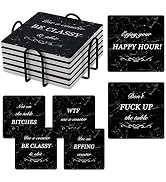 Funny Coasters for Drinks Absorbent with Holder, 6 Pcs Coasters Sets Ceramic Coaster with Cork Ba...