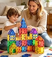 Coodoo 60 PCS Magnetic Building Tiles Kids Toys STEM Magnetic Blocks Sensory Toys Kids Games Magn...
