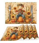 Thanksgiving Scarecrow Placemats Set of 4 Washable Table Place Mats for Dining Kitchen Party Decor