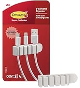 Command 5-Cord Clip Organizer, 4 Clips and 8 Medium Strips, White, 1 Clip Holds up to 5 Charding ...