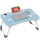 Frpufi Folding Lap Desk, 23.6 Inch Wood Laptop Bed Desk with Cup Holder, Portable Bed Table for W...