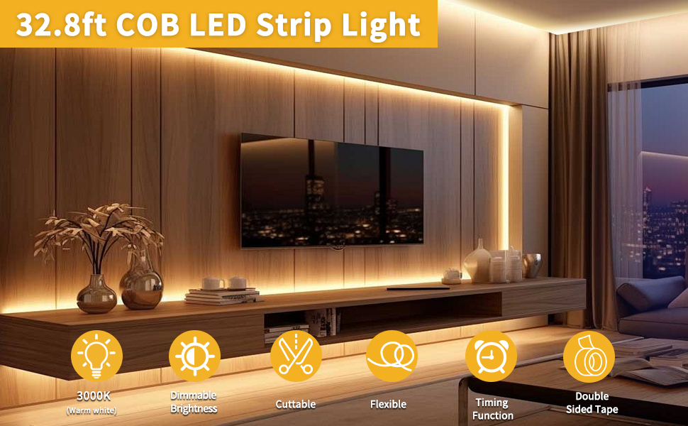 32.8FT led cob strip light warm white