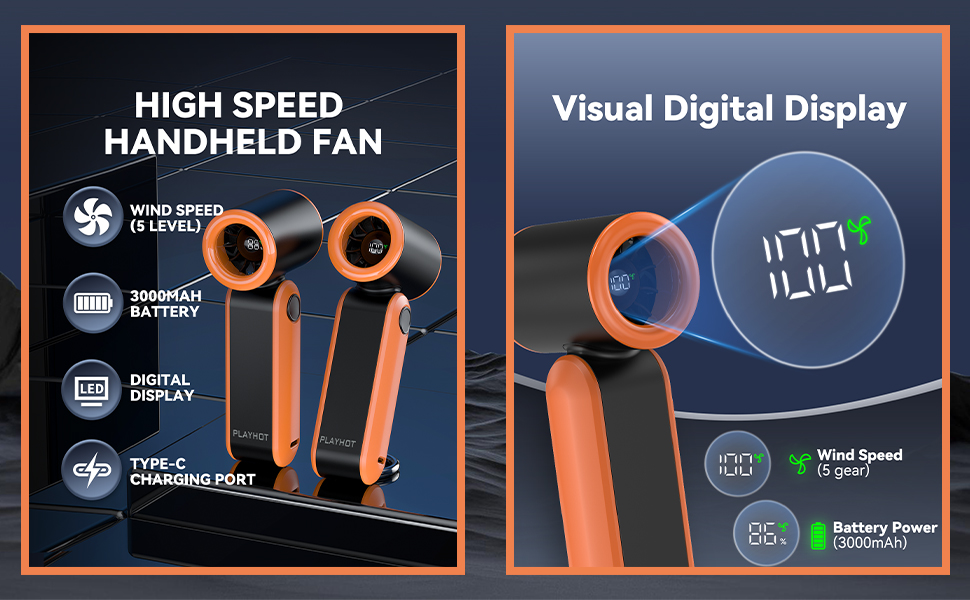 High speed handheld fan with visual digital display