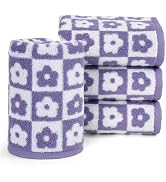 Jacquotha Hand Towel Set of 4, Cotton - Checkered Floral Bathroom Hand Towels for Everyday Use Va...