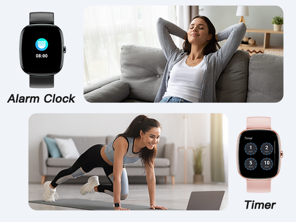 Timer and alarm clock on fitness tracker. For daily reminders.