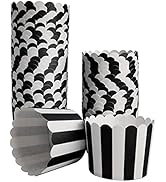 STARUBY 50 Pack Muffin Liners Baking Paper Cups Black and White Stripes Cupcake Liners Elegent Mu...