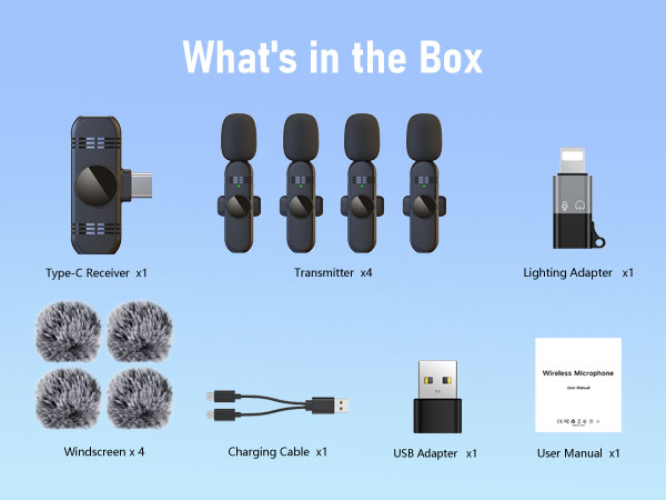 4 Wireless Lavalier Microphones for Video Recording Vlog Podcast Stream