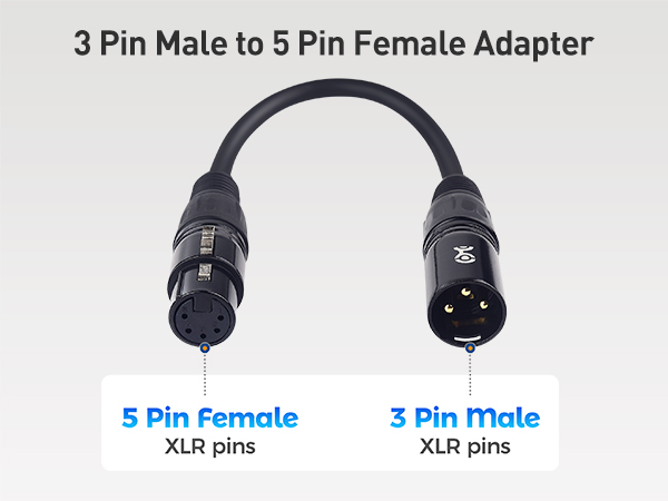 3 Pin Male XLR to 5 Pin Female XLR DMX Adapter