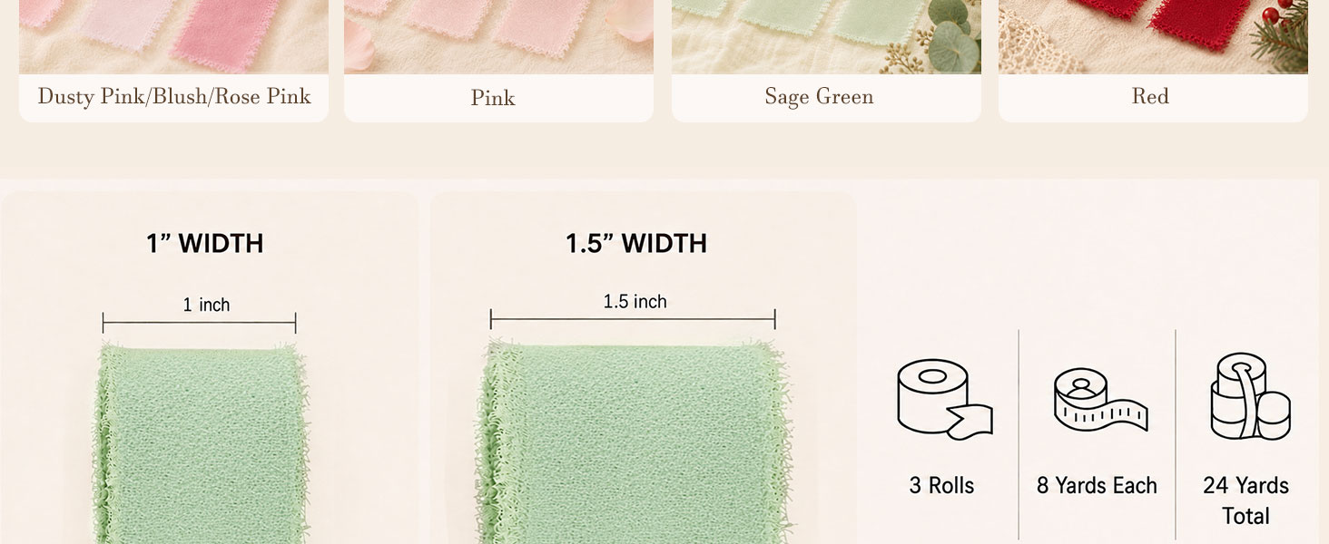 Pink Ribbon,Chiffon Ribbon,1 In Frayed Pink Ribbon,Chiffon Silk Ribbon for Gift Wrapping,Flower