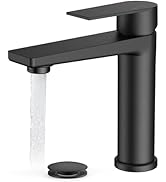 FORIOUS Black Bathroom Faucet 1 Hole, Single Lever Bathroom Sink Faucet Single Hole with Pop-up D...