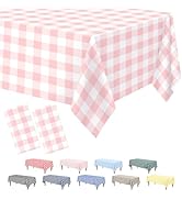 Kopokita 2 Pack Pink Gingham Tablecloth, 54 x 108 Inches Pink and White Checkered Tablecloths Pla...