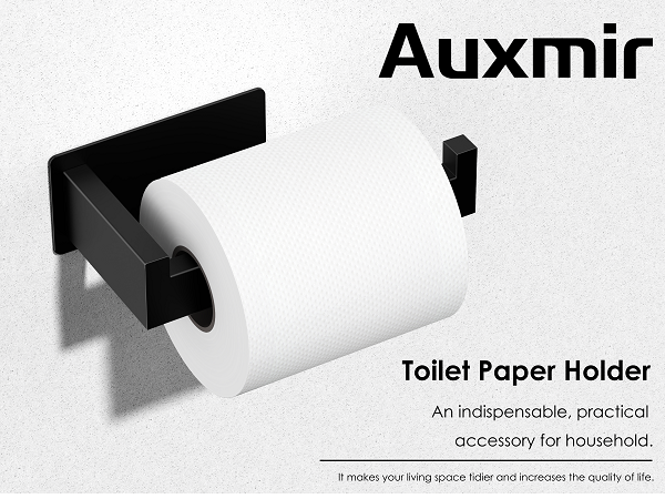 Auxmir black self-adhesive toilet paper holder, wall-mounted bathroom tissue roll holder, no drill