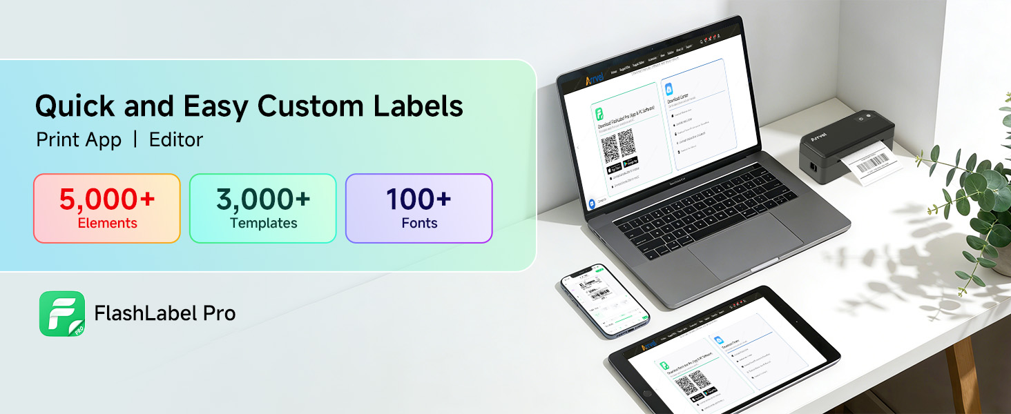 supporting various paper sizes for custom shipping labels, barcodes, mailing labels, and price tags