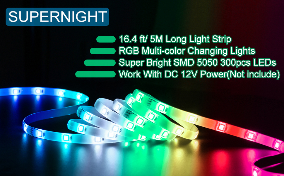 SUPERNIGHT 16.4FT LED Strip Lights, 5M SMD 5050 Waterproof 300LEDs
