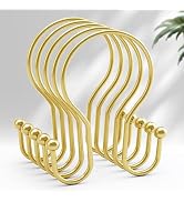 AmazerBath Shower Curtain Hooks Gold Shower Curtain Rings, Simple Double Hook Shower Curtain Hook...