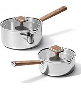 CAROTE1.5Qt &amp; 3Qt Stainless Steel Saucepan Set, Triple Ply Stainless Steel Pot, Saucepan with Gla...