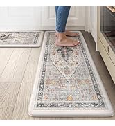 Collive Boho Kitchen Mats for Floor 2 PCS, Cushioned Anti Fatigue Kitchen Floor Mat Non-Skid Wate...