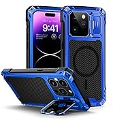 Lanhiem iPhone 14 Pro Max Metal Case, [Built-in Camera Kickstand &amp; Tempered Glass Screen Protecto...